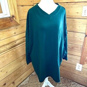 Italian Dress Emerald Green Cotton Lagenlook Top Womens Medium Oversize Pockets